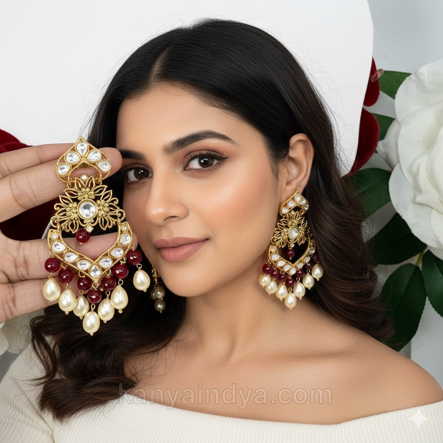 Ruby Pearl Chand Bali Earrings