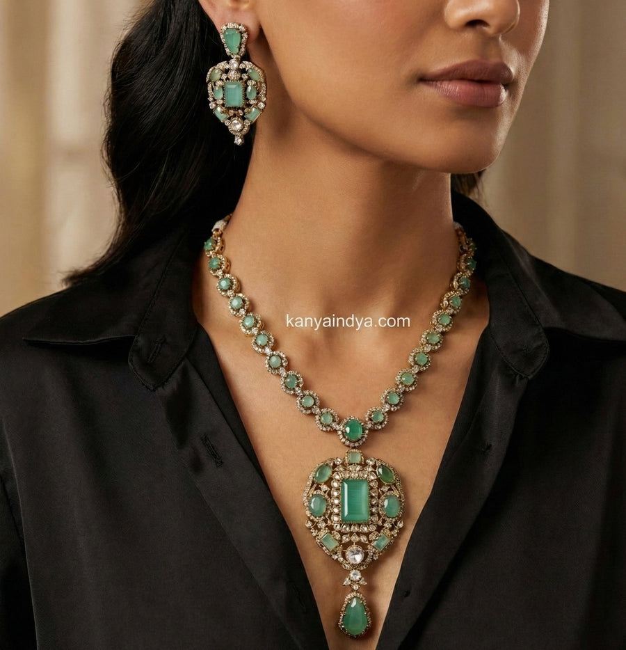 Mint Doublet Moissanite Sabya Inspired Necklace Set