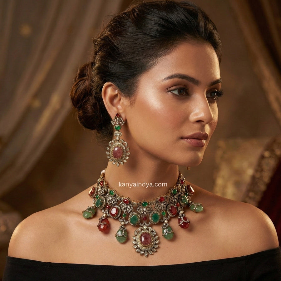 Mint & Orange Marble Doublet Sabya Inspired Choker Necklace Set