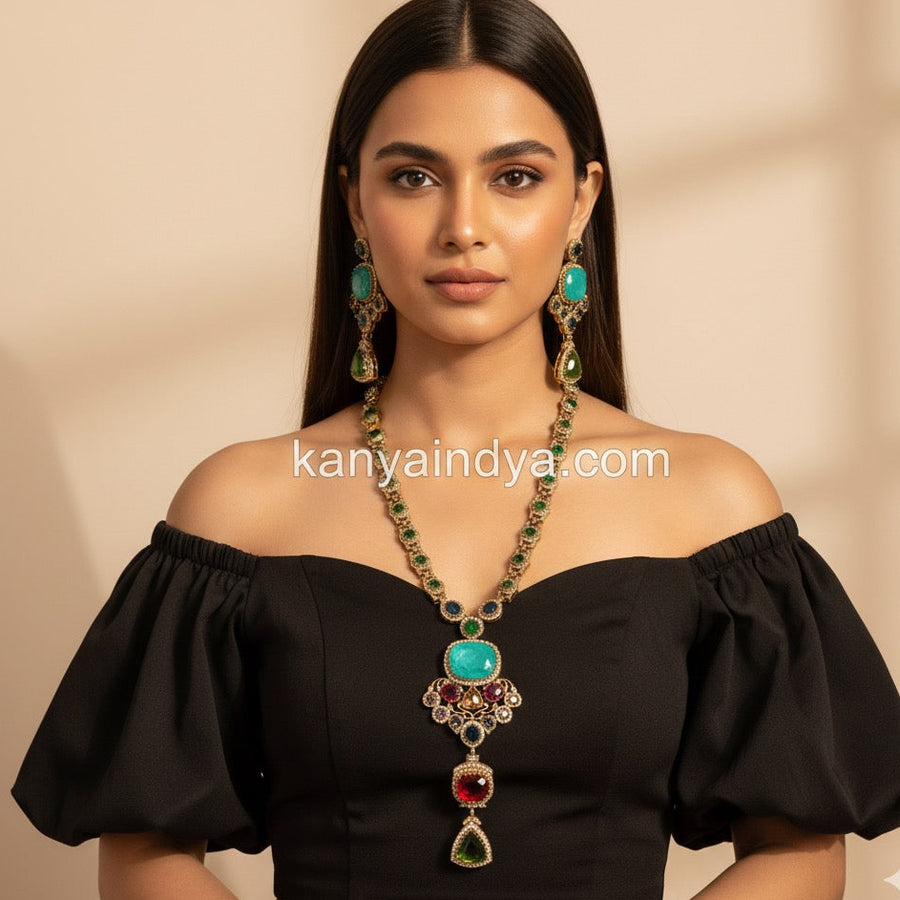Multi Doublet Sabya Inspired Long Necklace Set