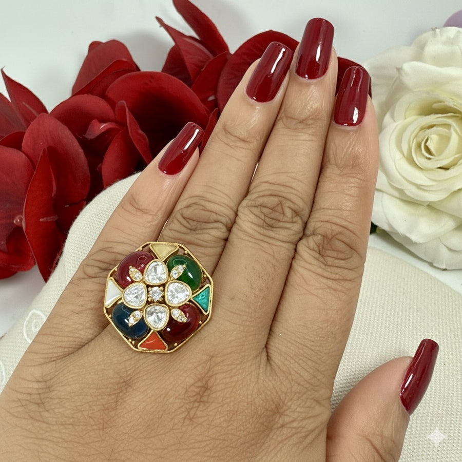 Multi Moissanite Adjustable Finger Ring