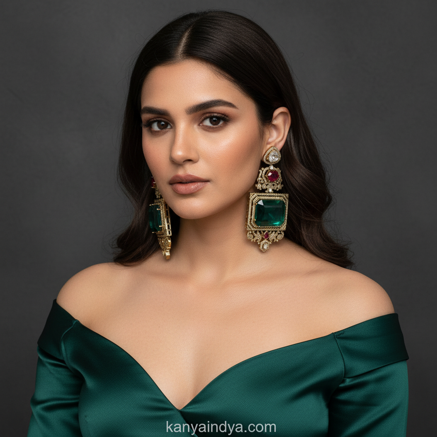 Teal Ruby Moissanite Statement Earrings