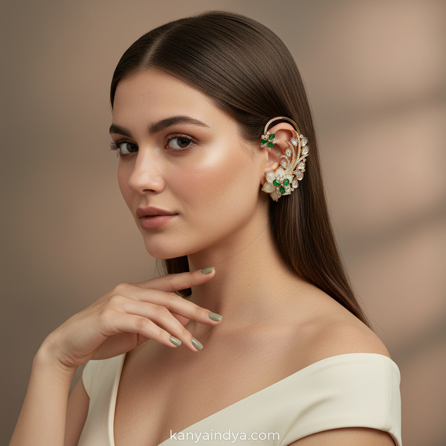 Green MOP Moissanite Cuff Earrings