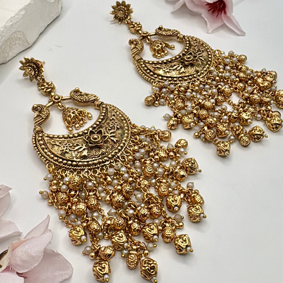 Clear Antique Gold Kareena Kapur Inspired Statement Chand Bali Earrings