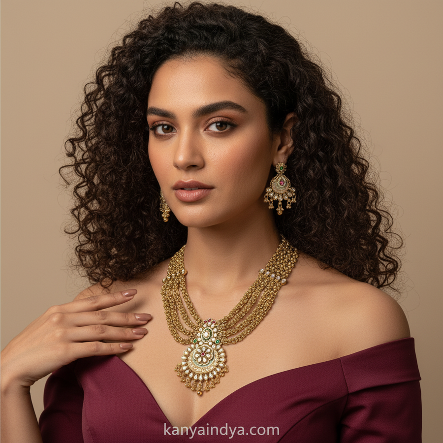 Multi Meenakari Enamel Gold Looking Long Necklace Set