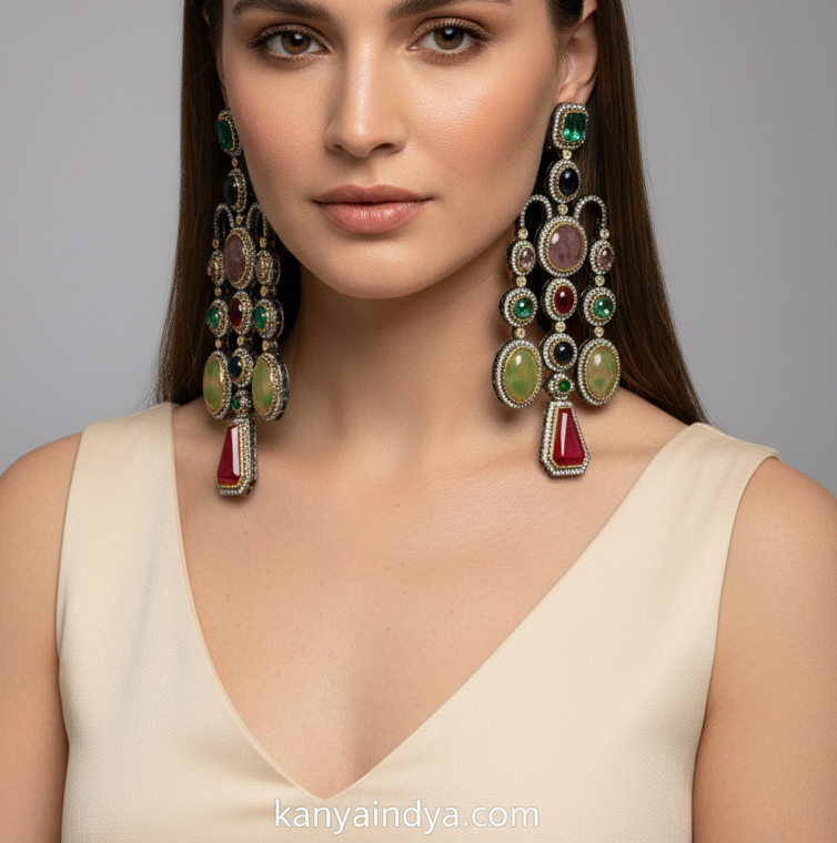 Red Multi Marble Stone Sabya Inspired Statement Earrings