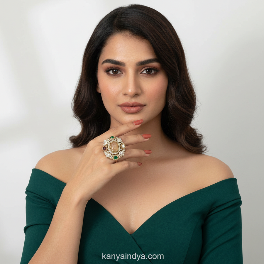 Peach Multi Marble Doublet Sabya Inspired Adjustable Finger Ring