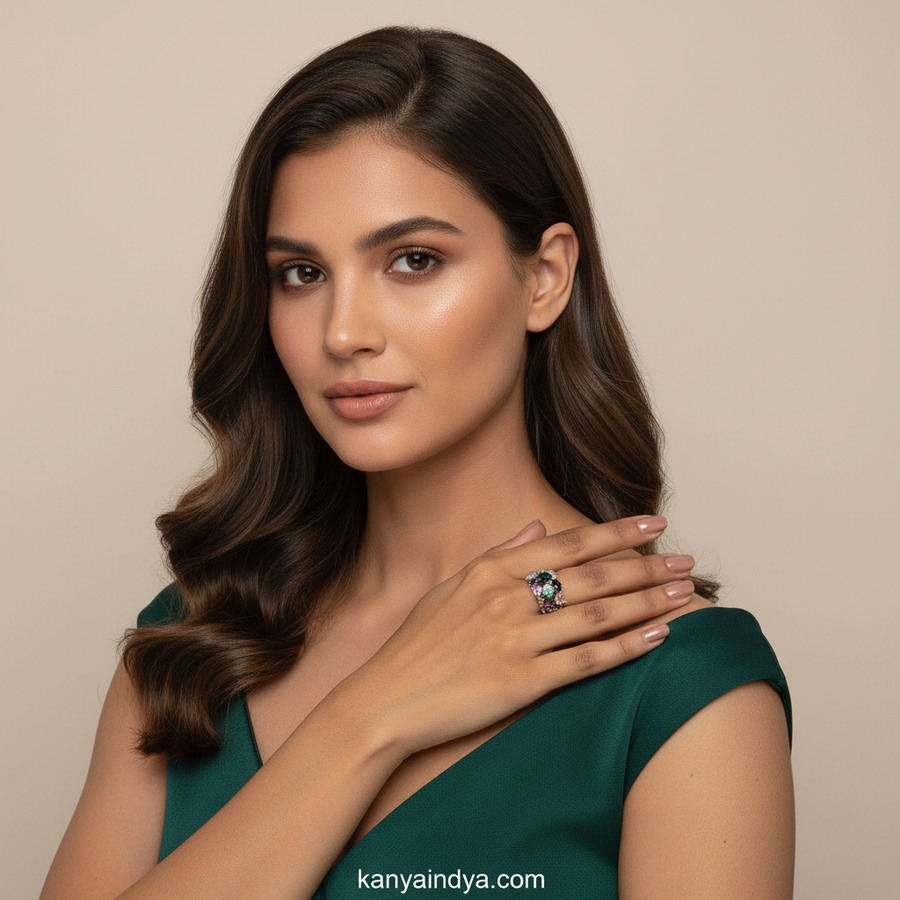 Multi Cubic Zirconia American Diamonds Adjustable Finger Ring