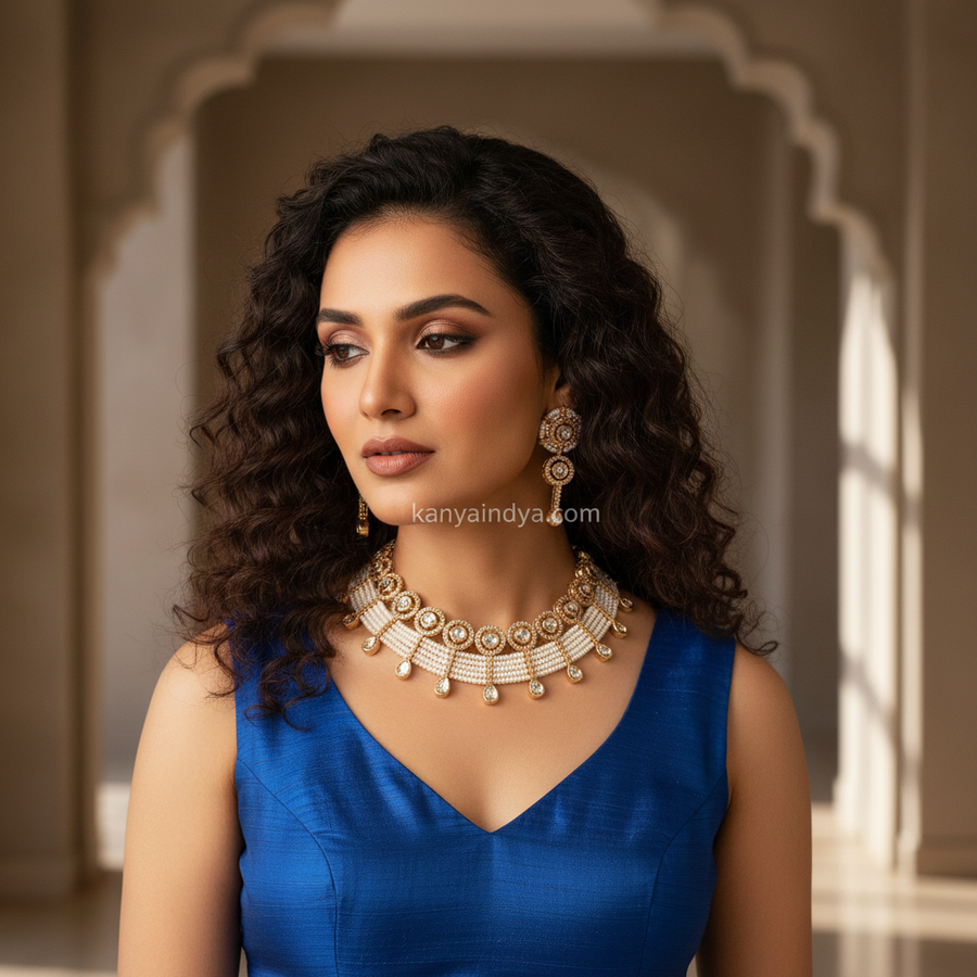 Clear Pearl Moissanite Necklace Set