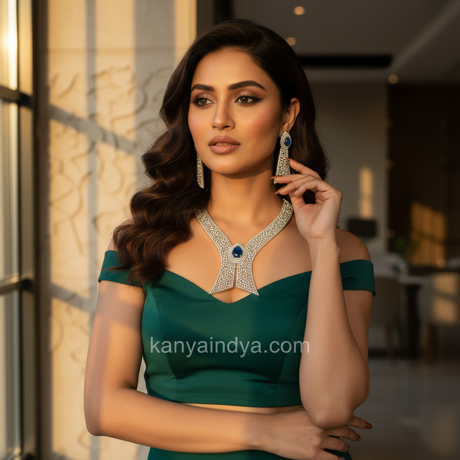 Blue Cubic Zirconia Statement Necklace Set