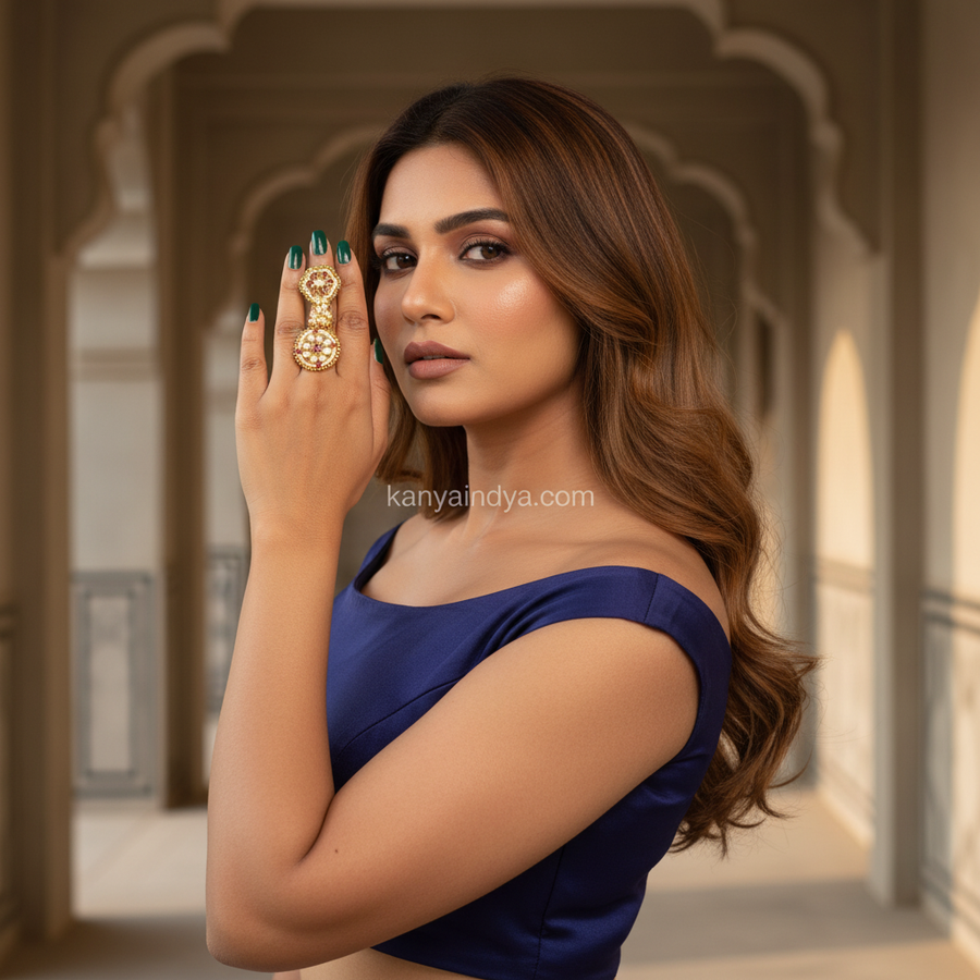 Ruby Antique Gold Long Finger Ring