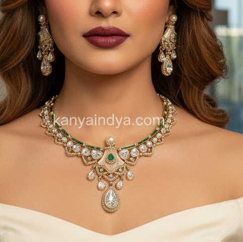 Green MOP Polki Kundan Necklace Set