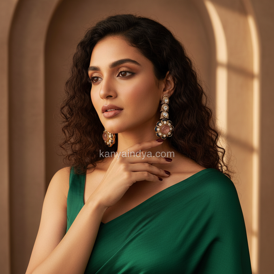 Peach Doublet & Blue Jadau Moissanite Earrings