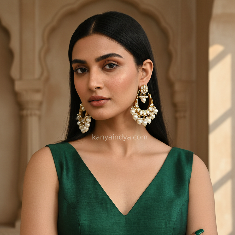 Turquoise Jadau Moissanite Reversible Chand Bali Earrings