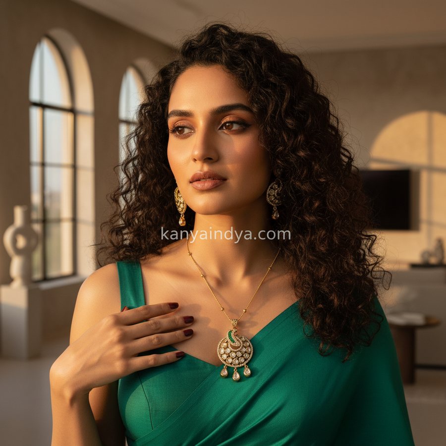 Green Invisible Setting Moissanite Pendant Necklace Set