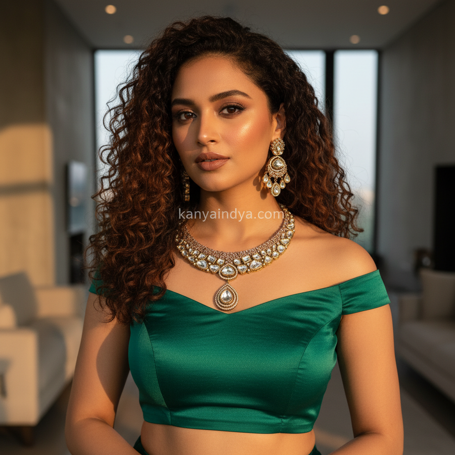 Pink Invisible Setting Polki Kundan Necklace Set