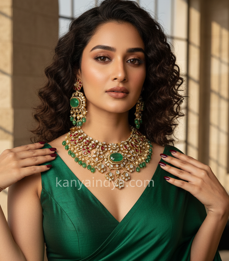 Mint & Ruby Paachi Kundan Statement Necklace Set