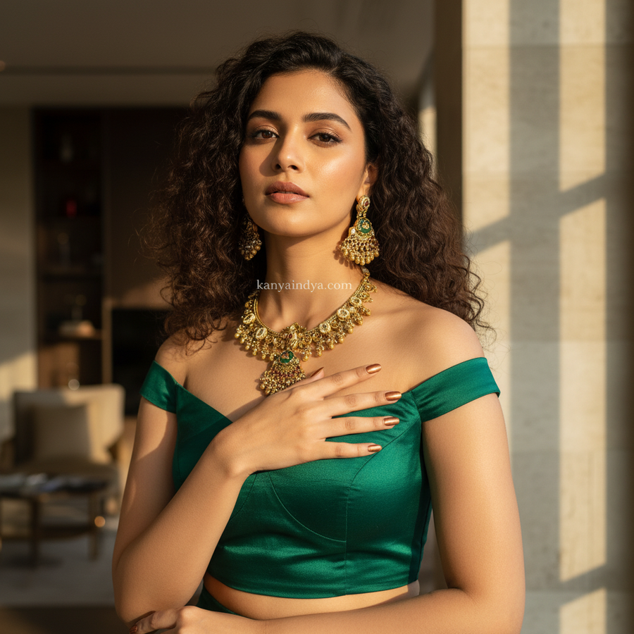 Mint Ruby Antique Gold Heritage Necklace Set