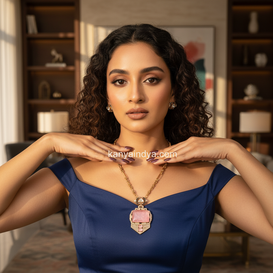 Pink Doublet Pendant Necklace Set