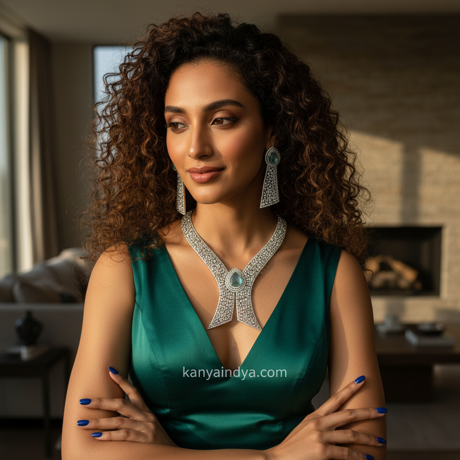 Aqua Blue Cubic Zirconia Statement Necklace Set