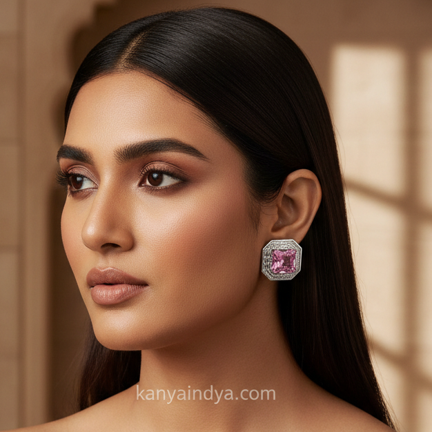 Pink Cubic Zirconia Italian Stud Earrings