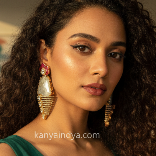 White MOP Doublet Jadau Moissanite Earrings