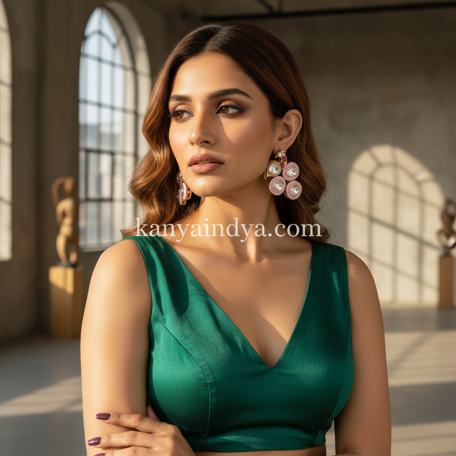 Pink Meenakari Enamel Moissanite Peacock Stud Earrings