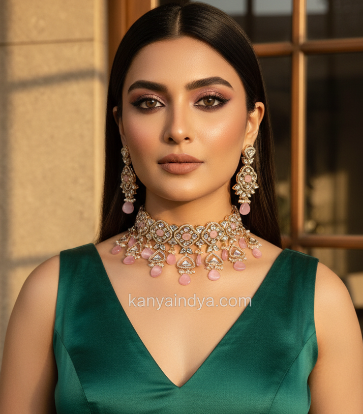 Pink Polki Kundan Choker Necklace Set