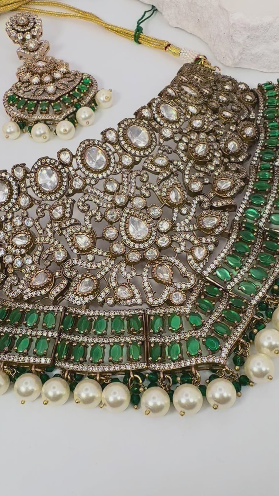 Green Moissanite Statement Bridal Necklace Set