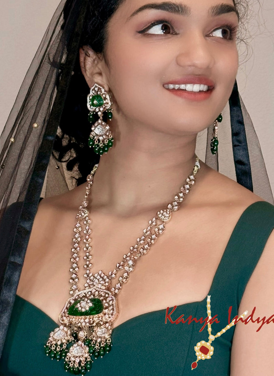 Emerald Green Tyaani Inspired  Long Necklace Set (Elephants)